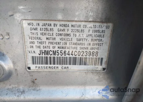 2004 Honda Accord Ex from USA, damaged, VIN JHMCM55644C023988